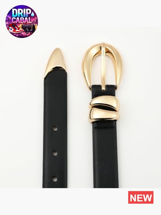 Faux Leather Belt with Gold Metal Buckle for Women
